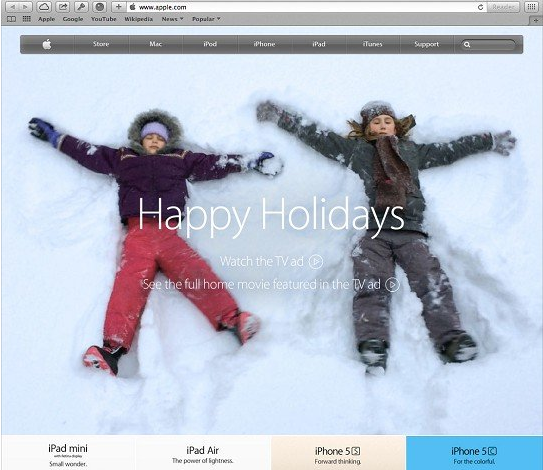 喜迎節(jié)日 蘋果官網(wǎng)已裝扮上圣誕主題視頻廣告