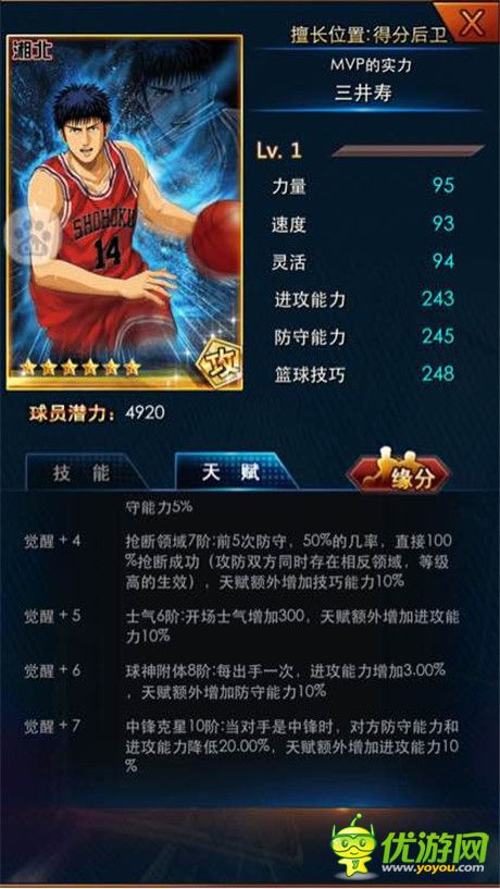 灌籃高手手游球員類型屬性及天賦詳解